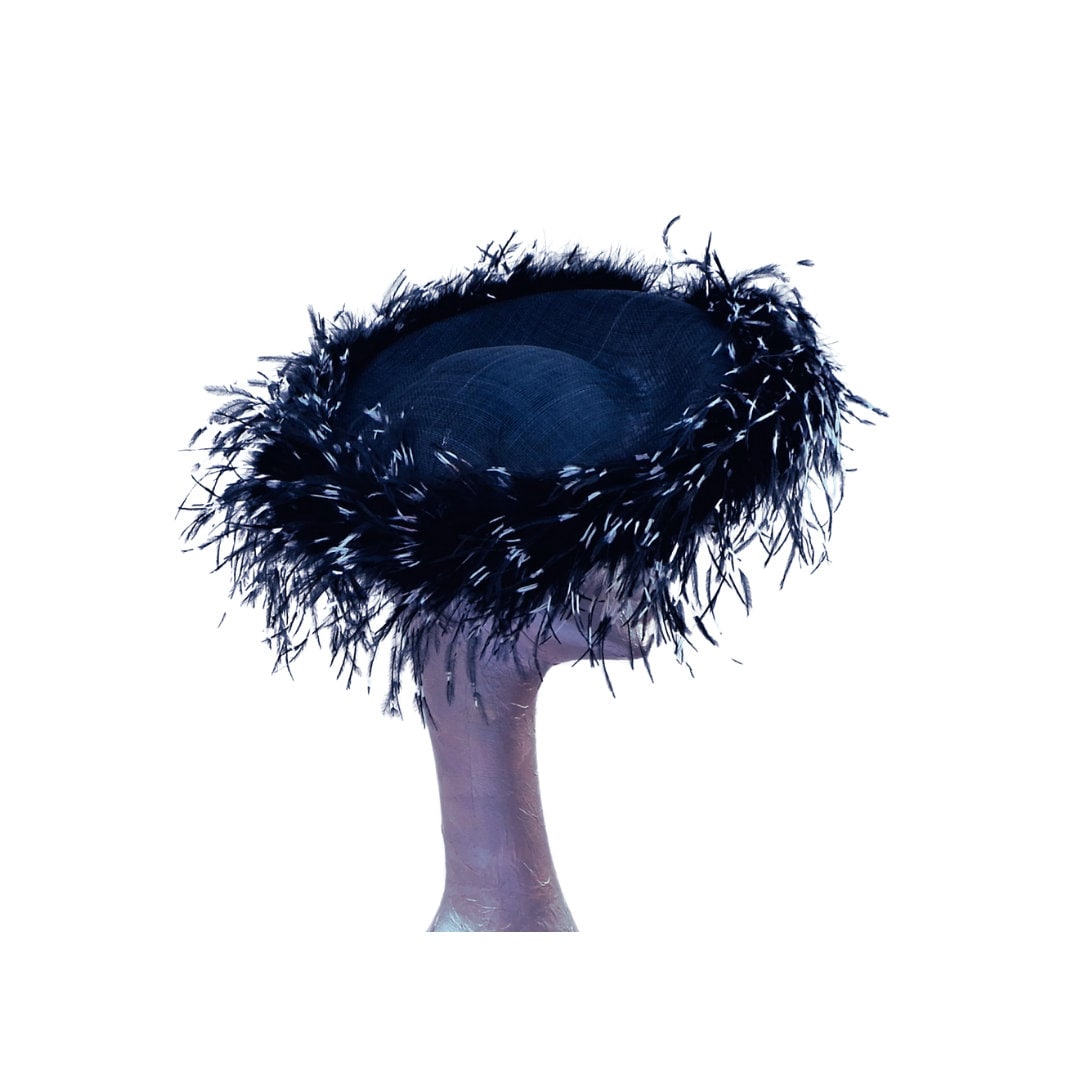 Giselle II Black Saucer fascinator with Black & White  Feathers