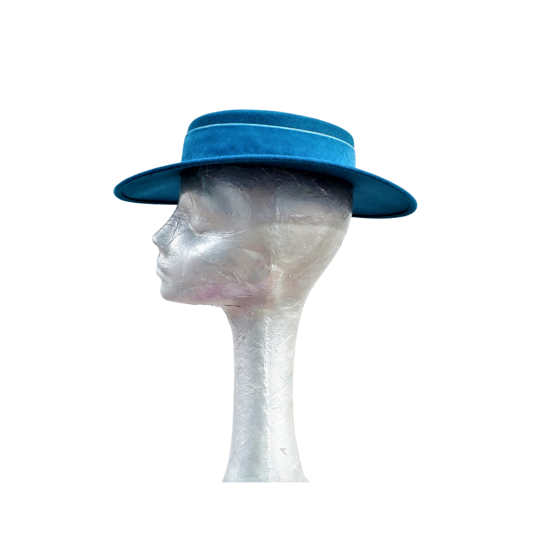 Catherine - Teal Felt Boater