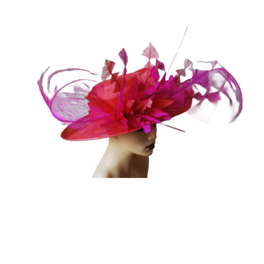 Amelia-- Coral Orange & Cerise feature hat