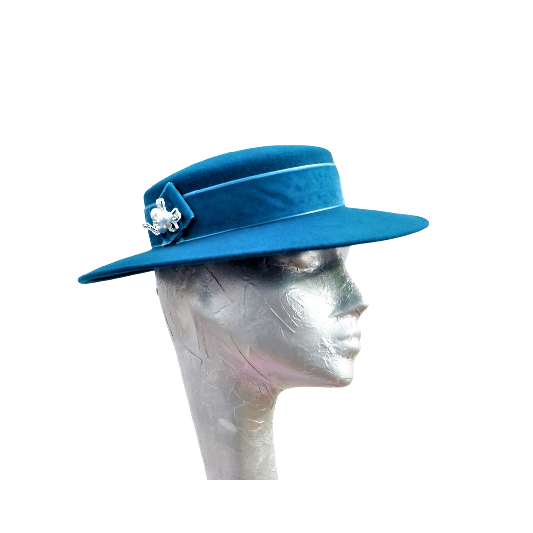 Catherine - Teal Felt Boater