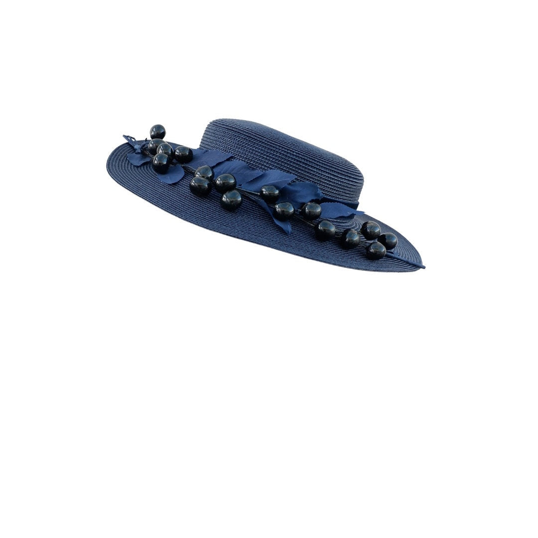 Tate - Navy Blue Polybraid Boater with Vintage 50's trim