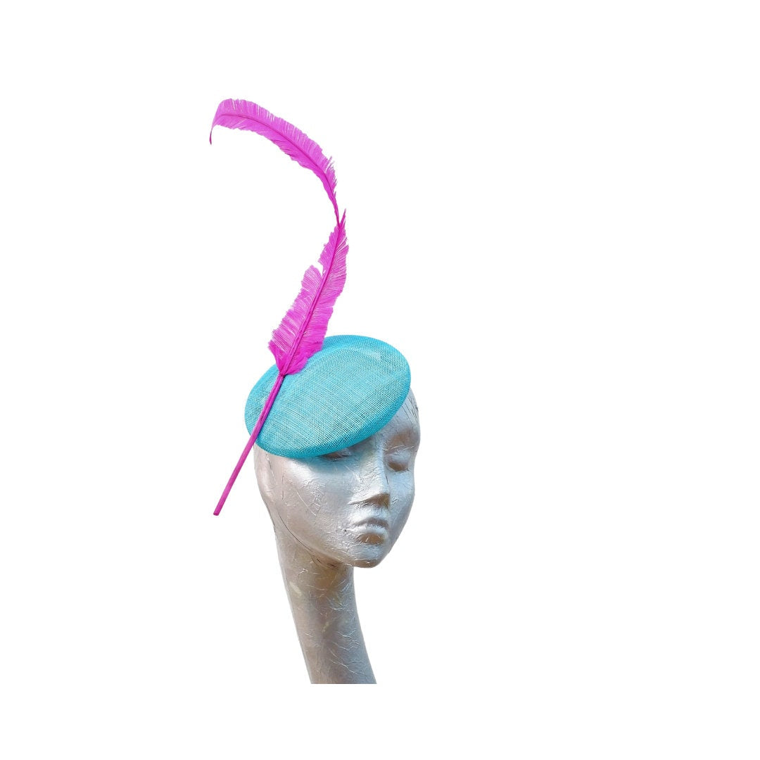 Tortola - Lagoon Blue & Cerise Button Base fascinator