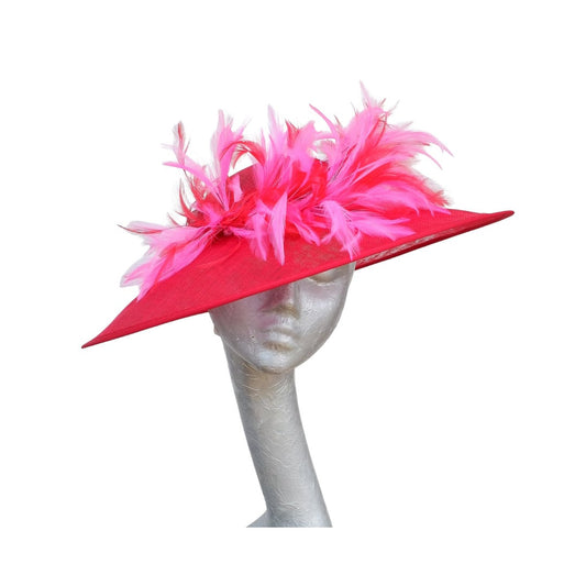 Fumi - Scarlet Red Coolie hatinator with Red & Cerise feathers