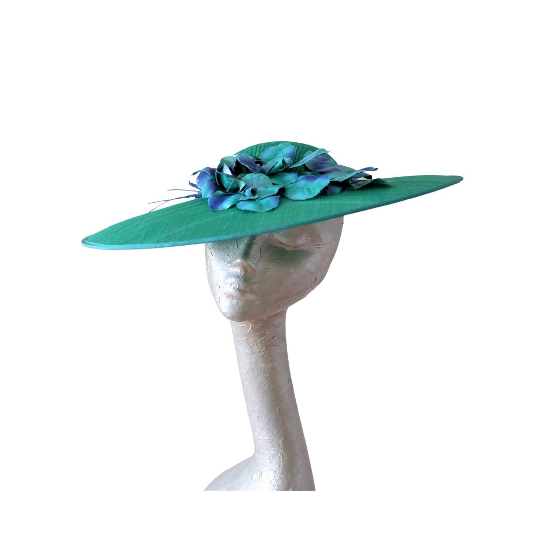 Olivia - Emerald Green Hat with Vintage 40s/50s Emerald & Blue trim
