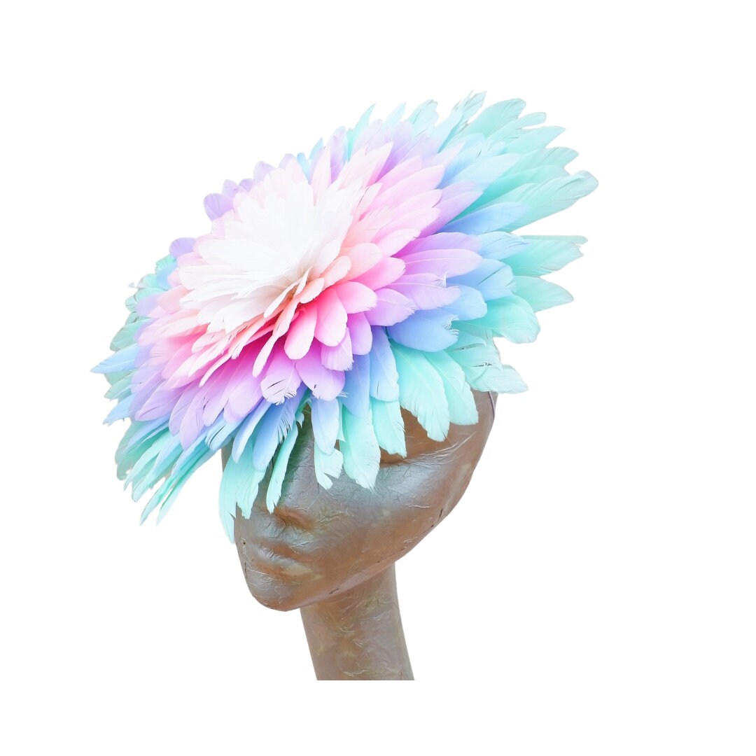Florence -- Pastel Rainbow feather hatinator
