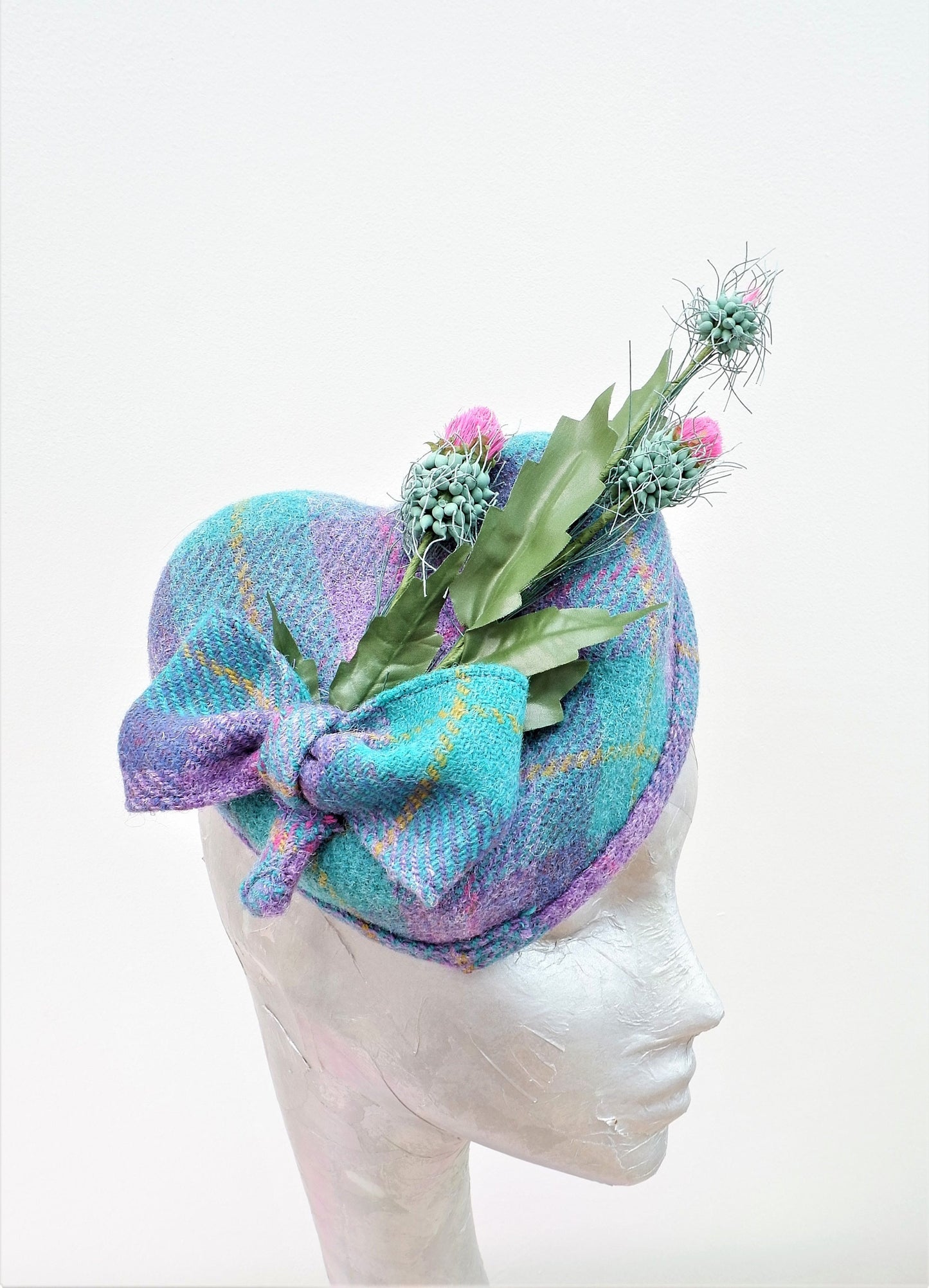 McGregor- Turquoise,Pink & Lilac Harris Tweed Heart Pillbox