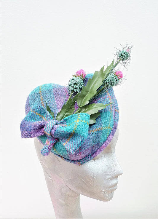 McGregor- Turquoise,Pink & Lilac Harris Tweed Heart Pillbox