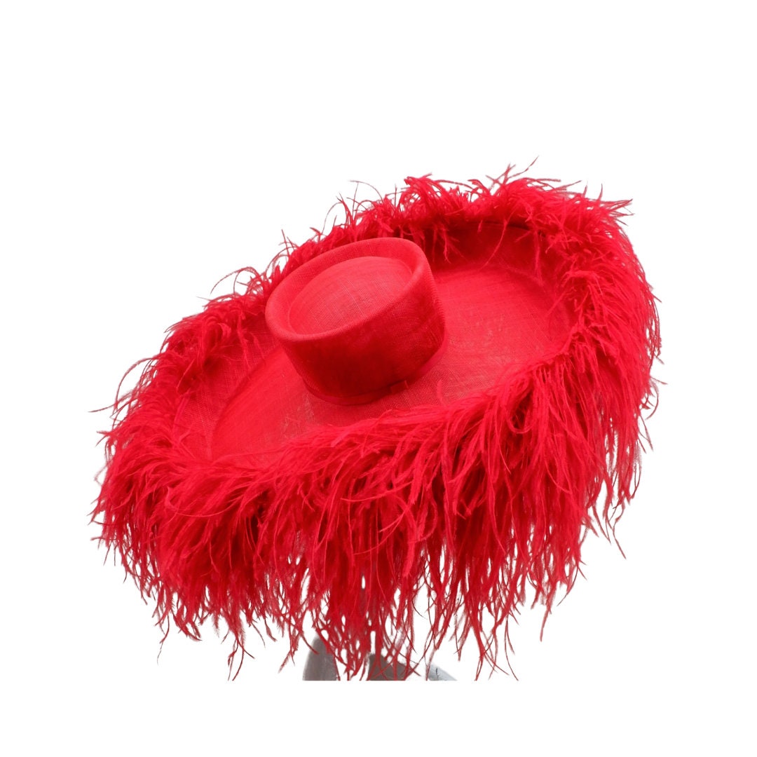 Emma - Extra large Hat with Ostrich feather boa in Two tone red By Hats2go