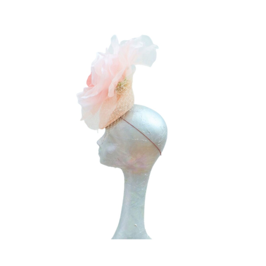 Haydock -- Blush Pillbox with Veil & 12" silk rose