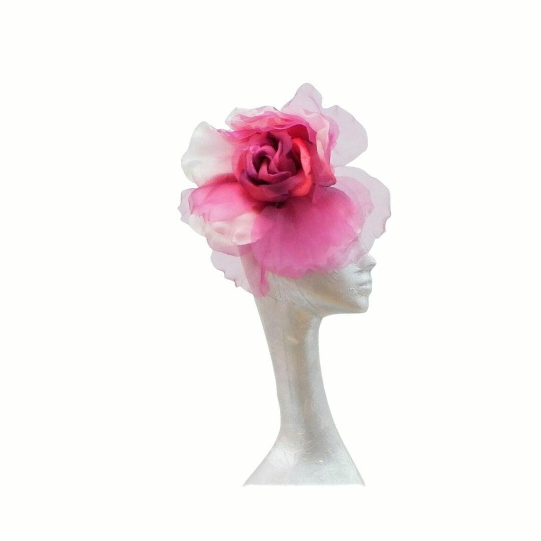 Ava--- Scarlet,Magenta,Rose Gold silk/organza 12" flower fascinator