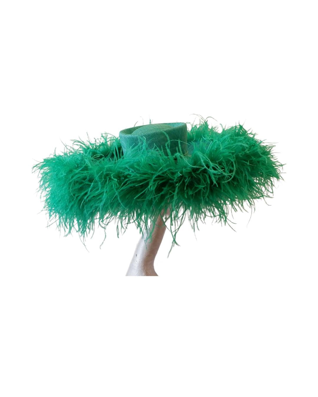 Emma - Extra large Hat with Ostrich feather boa in Two Tone Emerald Green