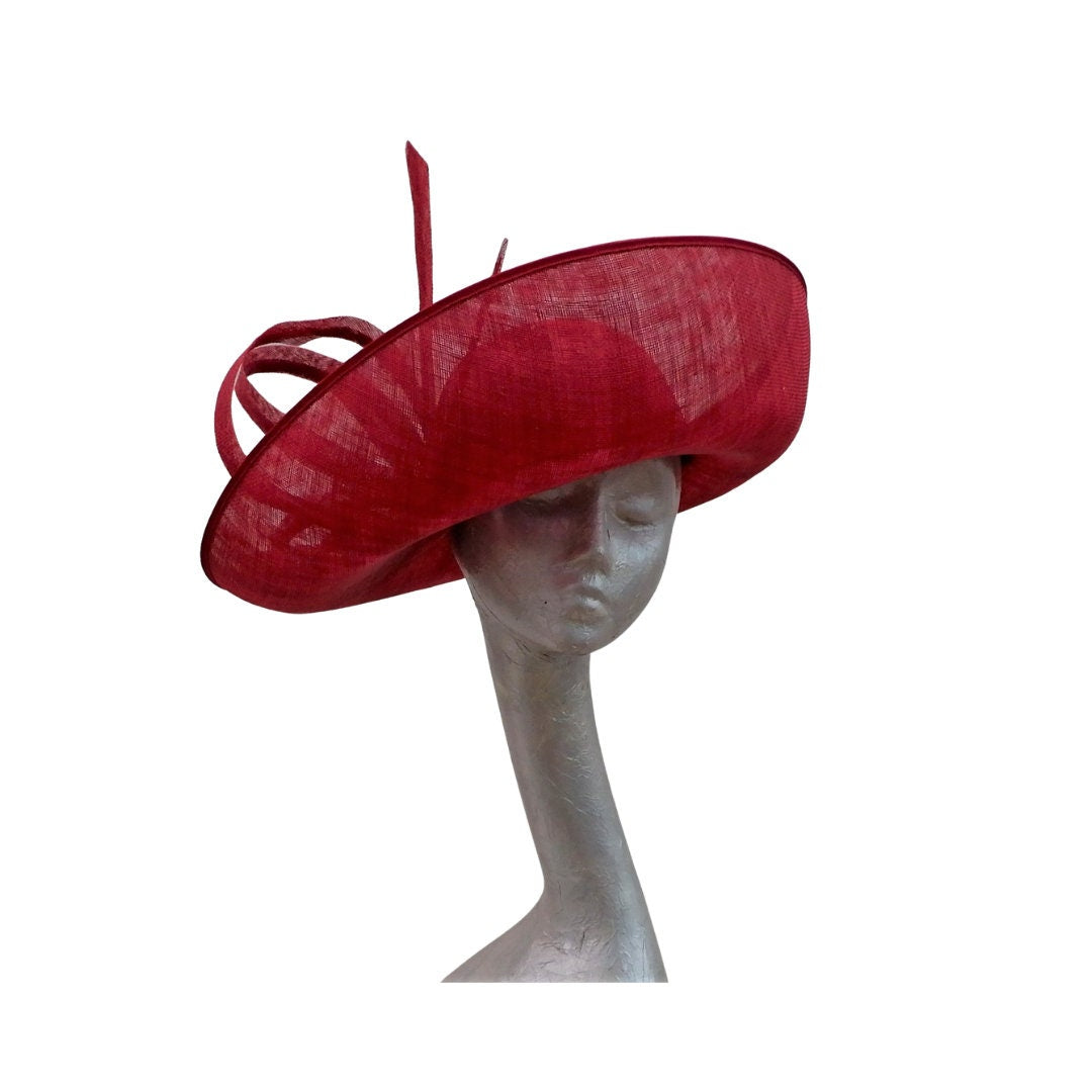Large upturned feature hat in Cherry/Crimson red by Hats2go Made to order - Also available i over 50 colours