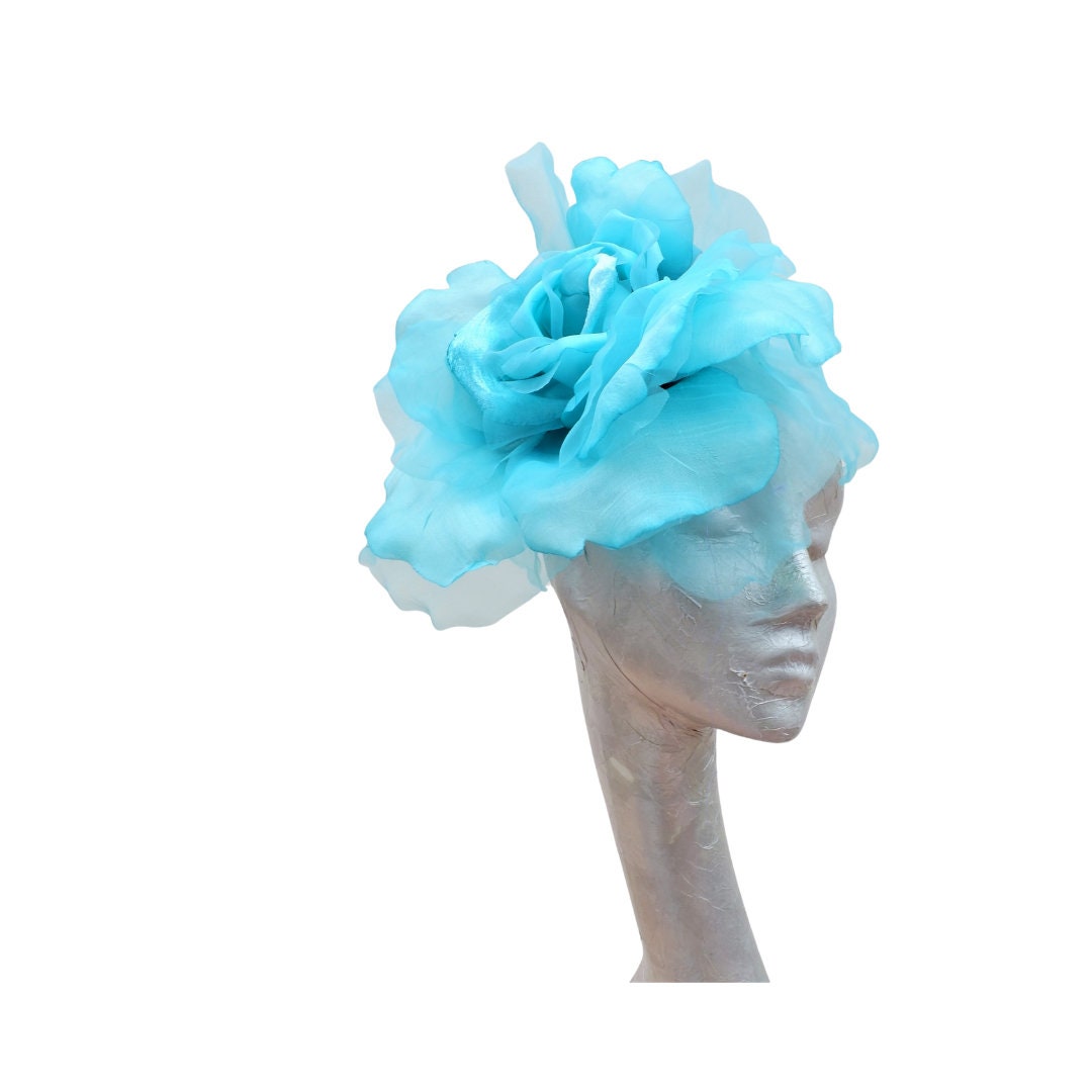Ava--- Turquoise silk/organza 12" flower fascinator