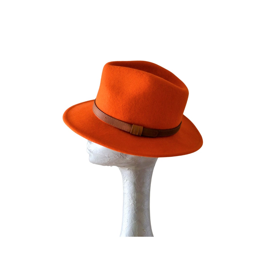 Wool Unisex Fedora size 54cm Orange