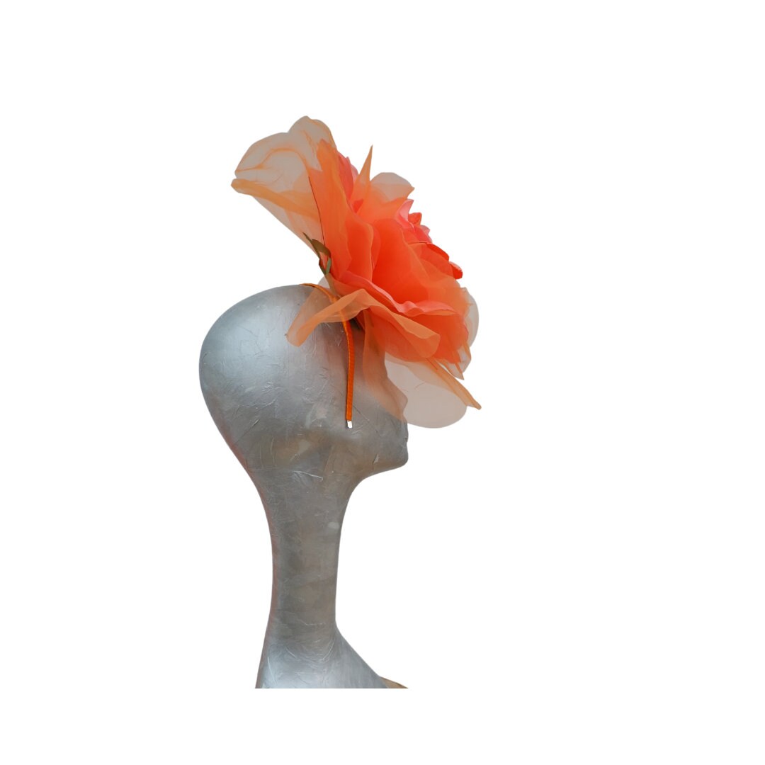 Ava---Tropical Orange silk/organza 12" flower fascinator
