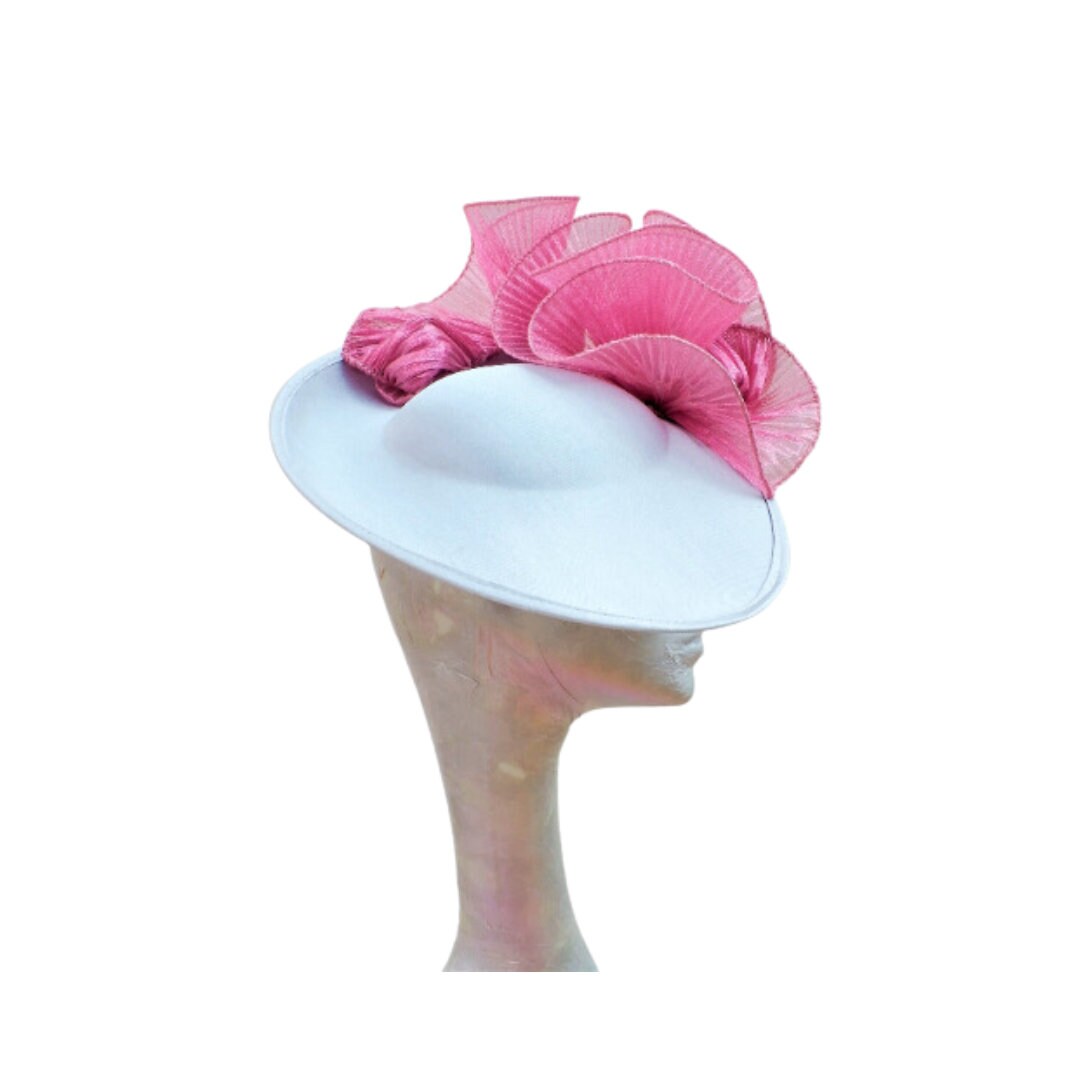 Penelope - Silver Grey Silk saucer with Dusky Pink Metallic Pleated fabric