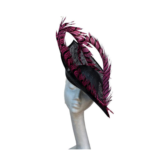 Amore - Black Pointed Hatinator with 94cm Fuchsia & Black Lady Amherst Pheasant Feathers