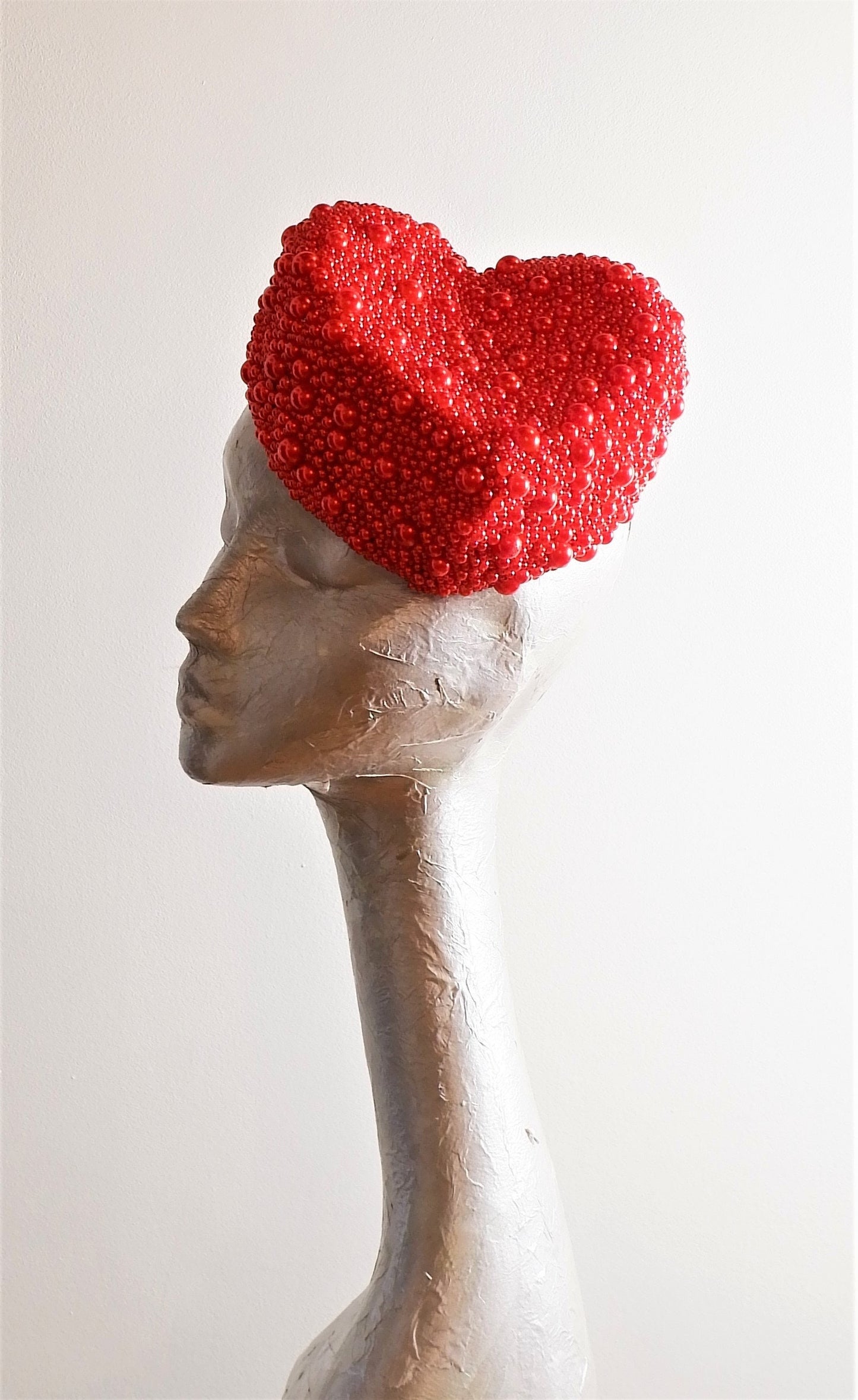 Valentine - Red Heart Beaded Cocktail hat