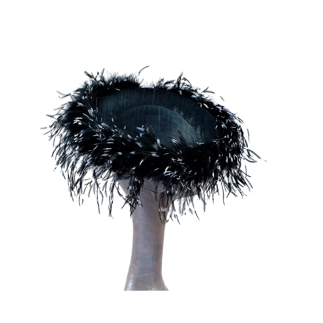 Giselle II Black Saucer fascinator with Black & White  Feathers