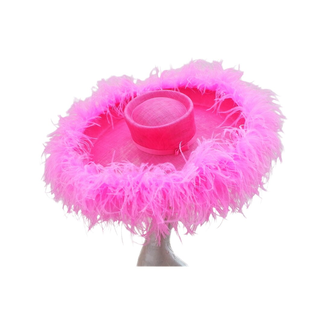 Emma - Extra large Hat with Ostrich feather boa in Two Tone Cerise pink By Hats2go Made to Order