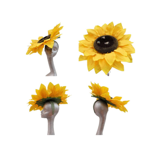 Titan - Giant oversized 52cm Sunflower fascinator with Wasps & Bees on wide Alice band