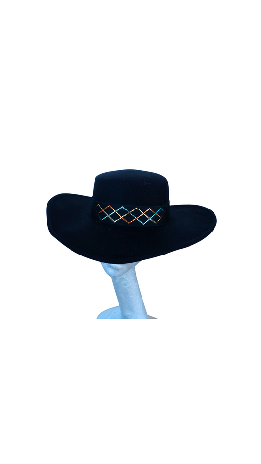 Tex - Black wide brim wool Fedora Hat