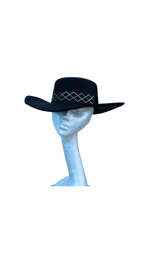 Tex - Black wide brim wool Fedora Hat