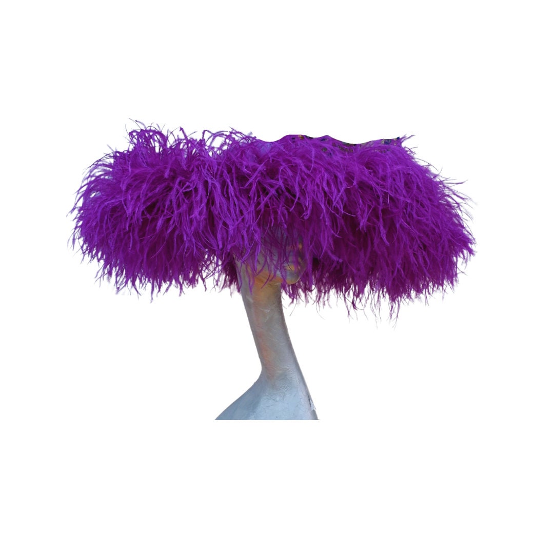 Emma - Extra large Hat with Ostrich feather boa in Two Tone Purple