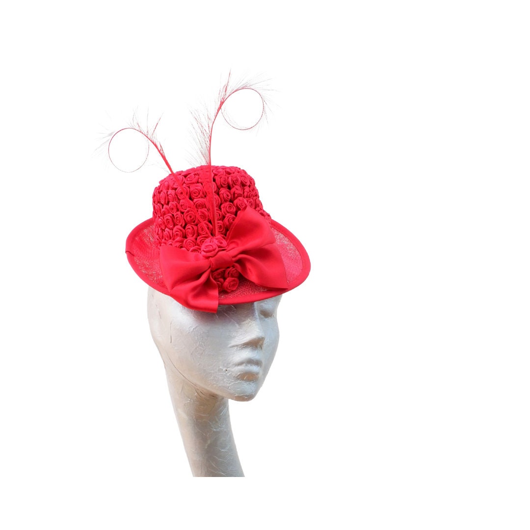 Minellie - Red 30s/40s style Percher Cocktail Hat