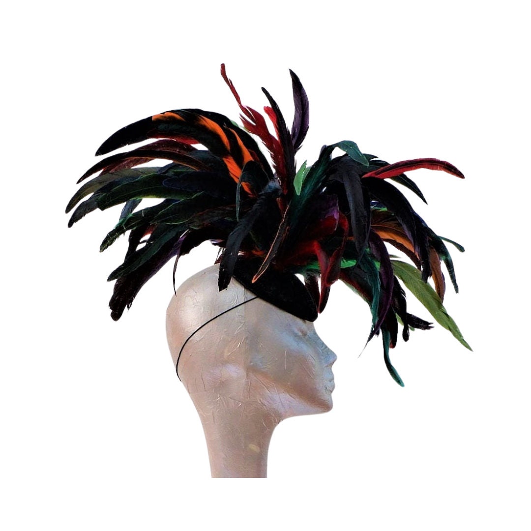 Carnival  - Stunning Multicoloured Burlesque feather fascinator/hatinator by Hats2go