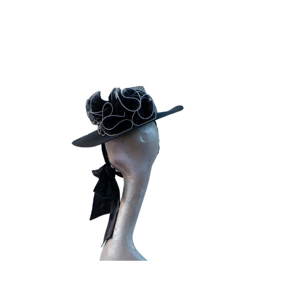 Black & Ivory Polybraid Summer hat with necktie by Hats2go