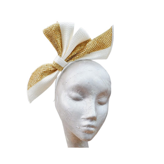 Sample - Ivory & Gold Polybraid Bow Fascinator
