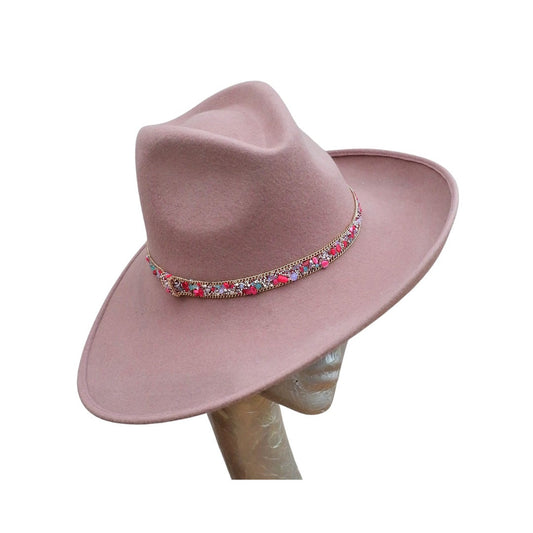 Mabel - Blush Felt Trilby Hat with Gemstone Trim
