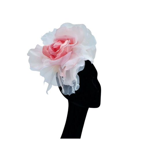 Ava---Two tone coral silk/organza 12" flower fascinator