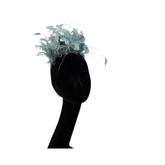 Beautiful Curled feather fascinator in Sage green by Hats2go
