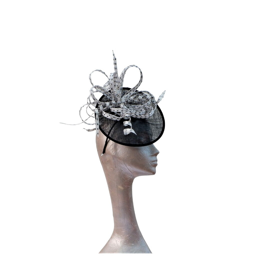 Libby - Black & white Spotty Fascinator By Hats2go