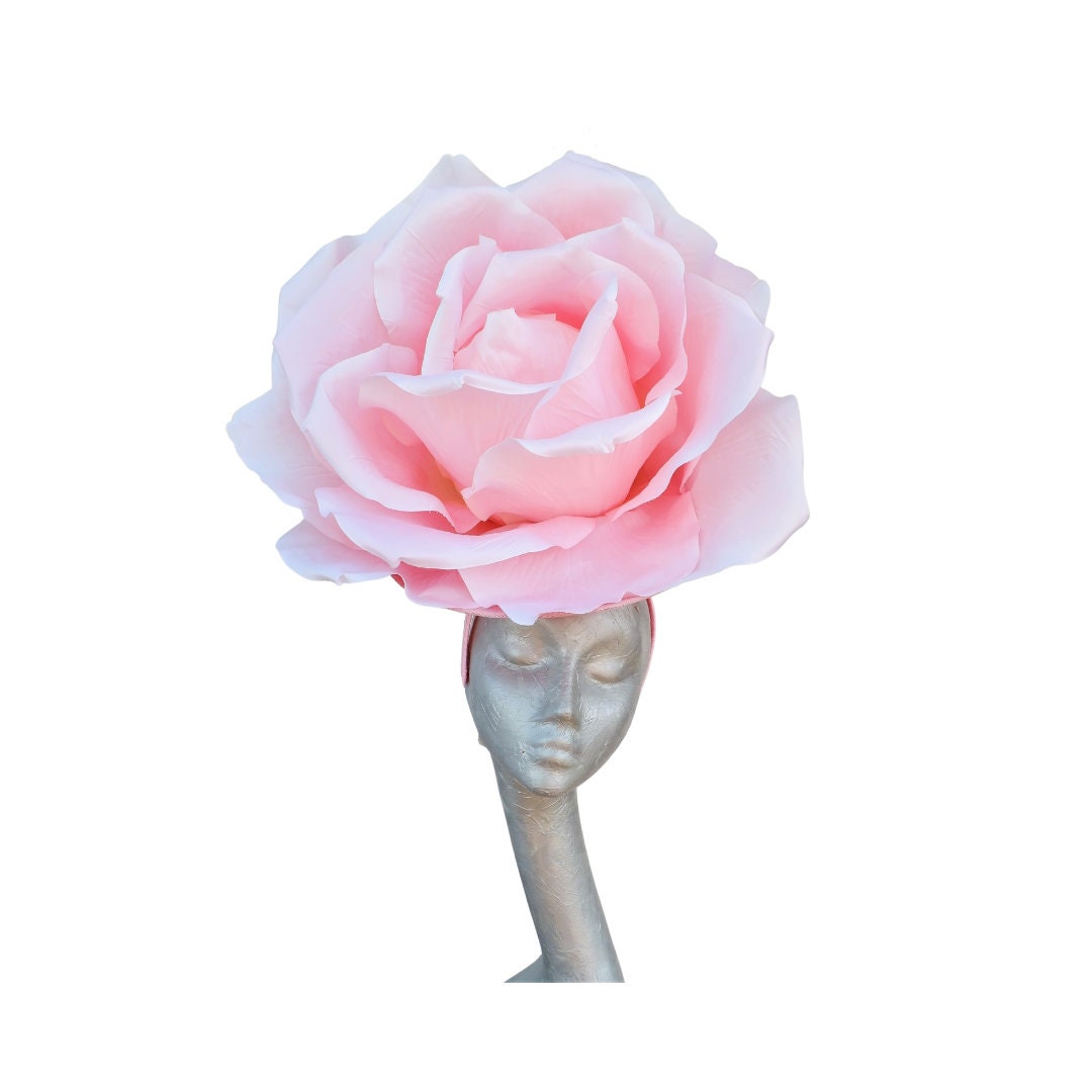 Lizzy - Giant oversized 50cm Pink rose fascinator with Pink merry widow netted bow