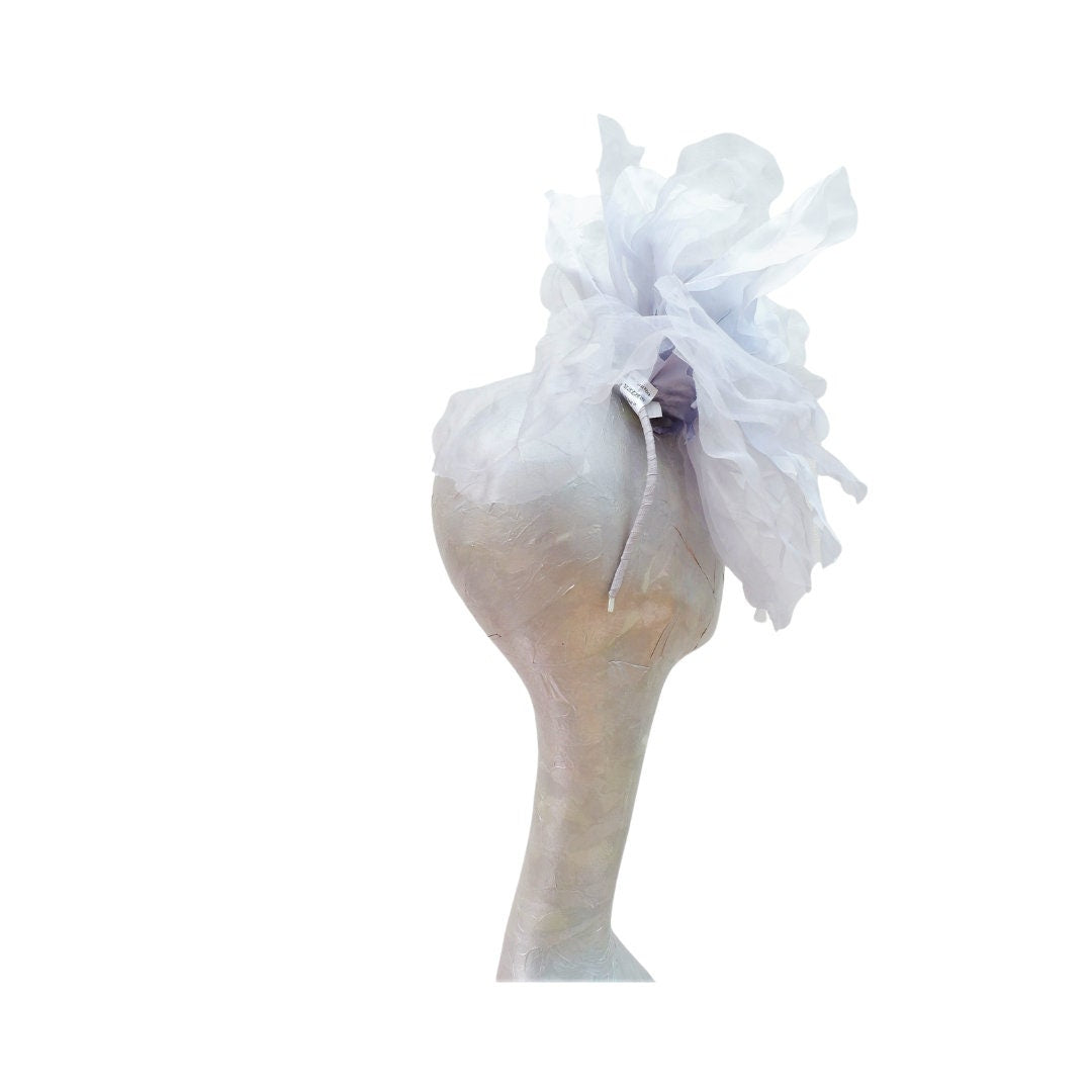 Ava-- Silver  silk organza 12 inch flower  fascinator