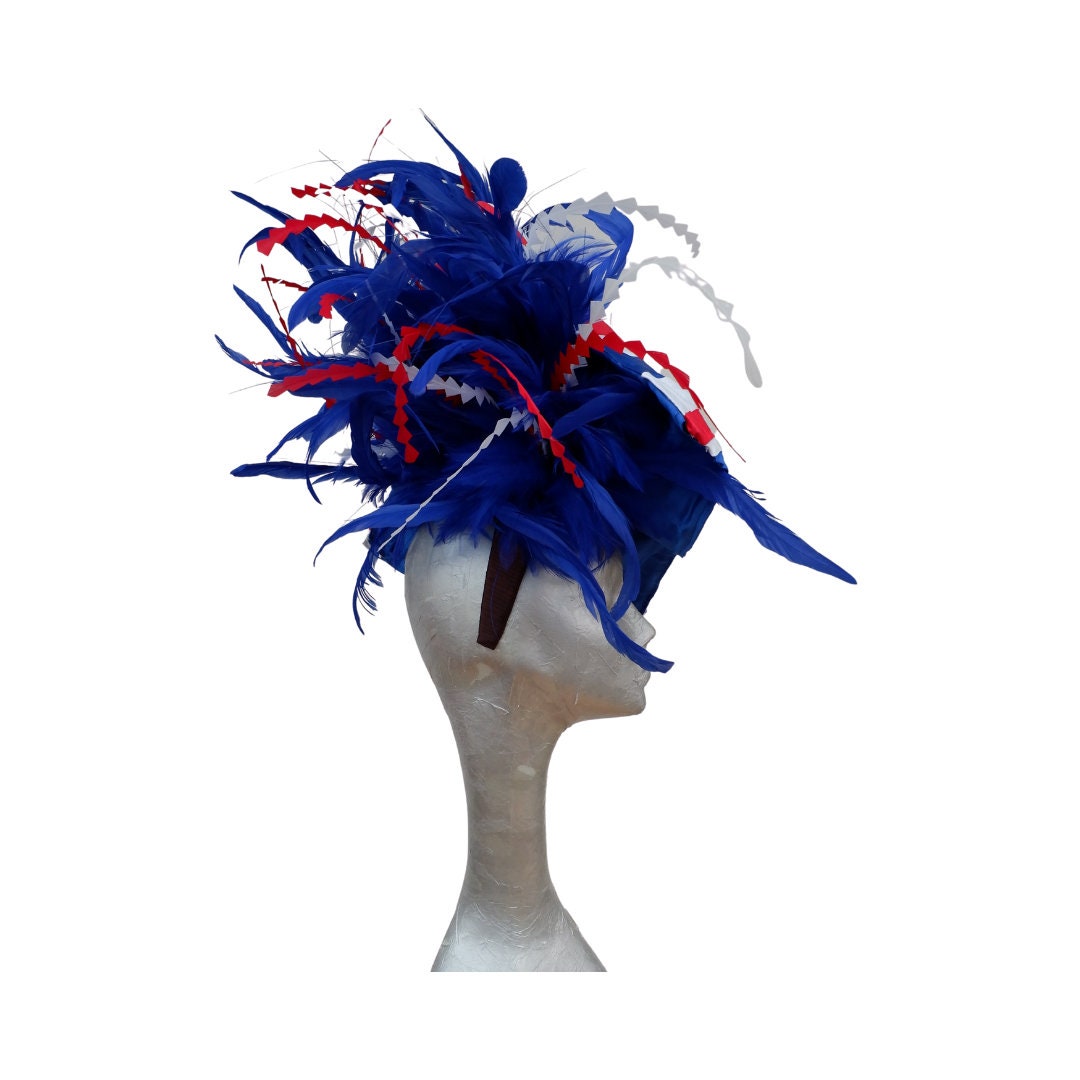 Union Flag - Red, White & Blue Silk and Feather Hatinator Royal Ascot Jubilee showpiece 2022