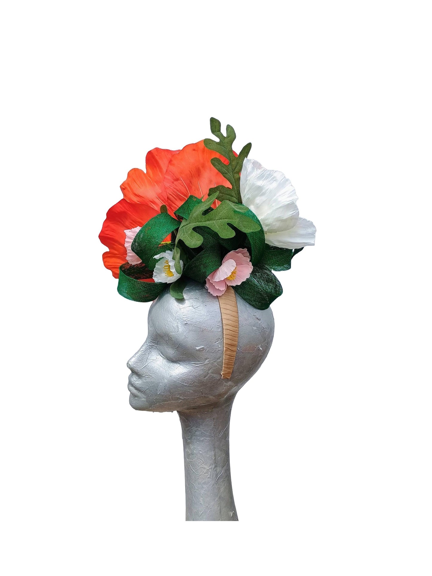 Christie - Orange, Pink & White poppy headpiece
