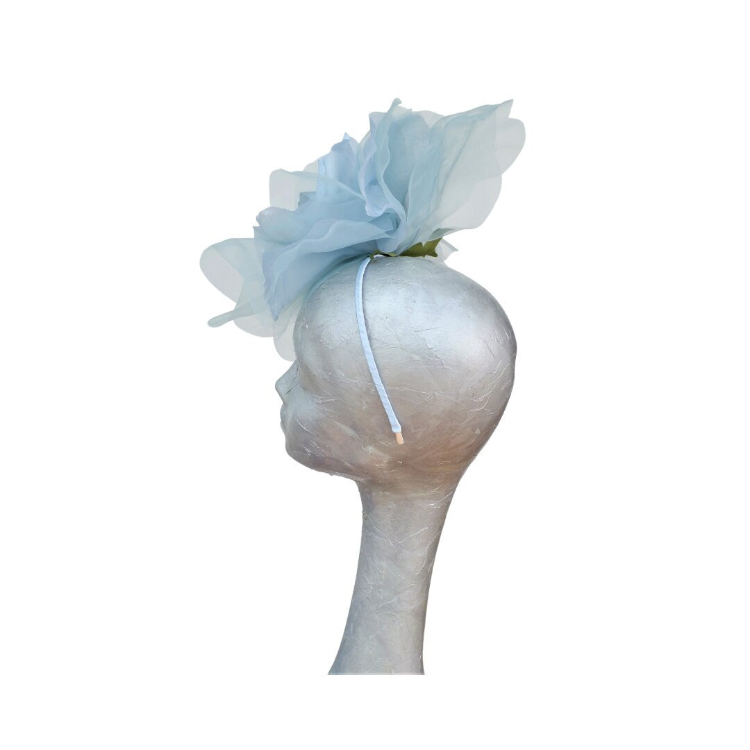 Ava-- Pale Blue silk organza 12 inch flower  fascinator