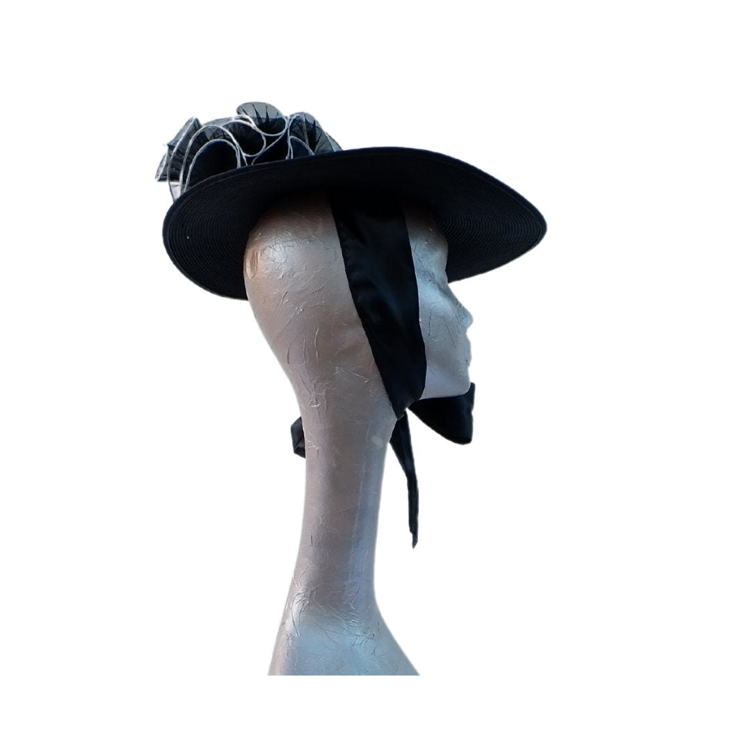 Black & Ivory Polybraid Summer hat with necktie by Hats2go
