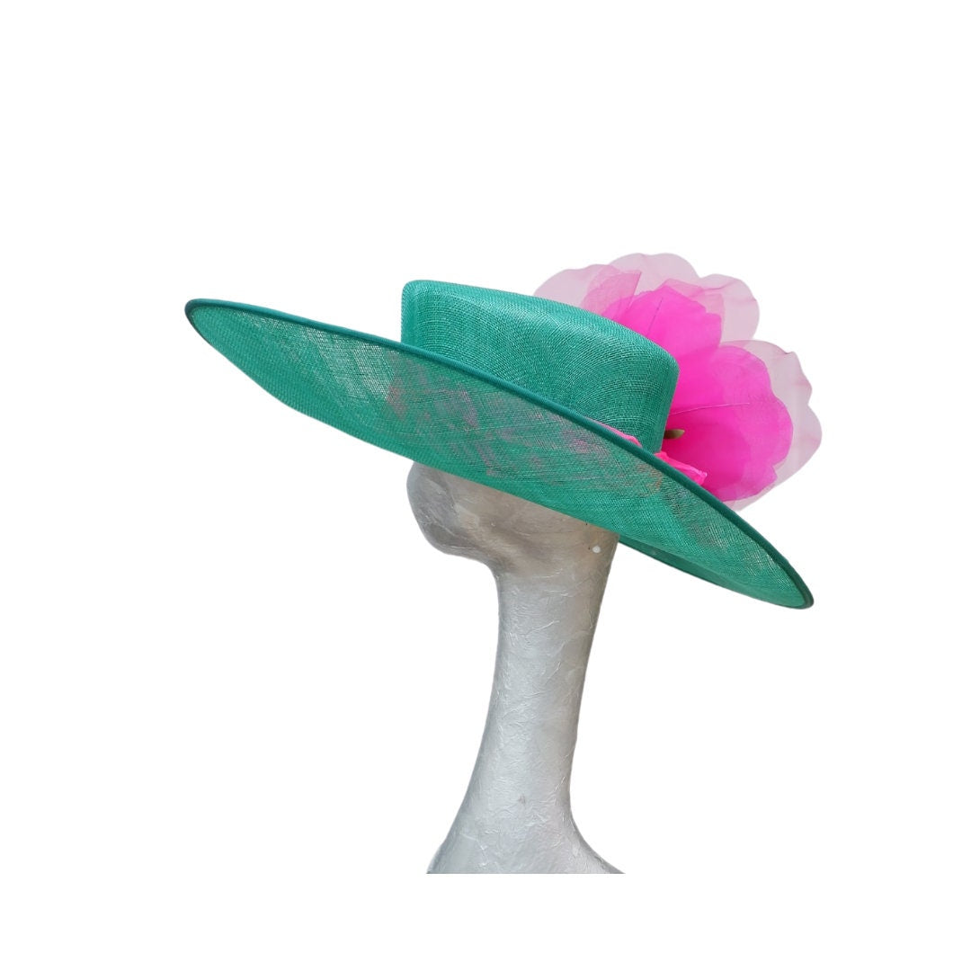 Laura - Emerald Green & Hot pink Feature Hat