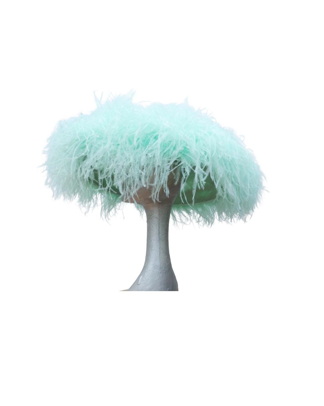Ella - large Hat with Ostrich feather boa in Mint