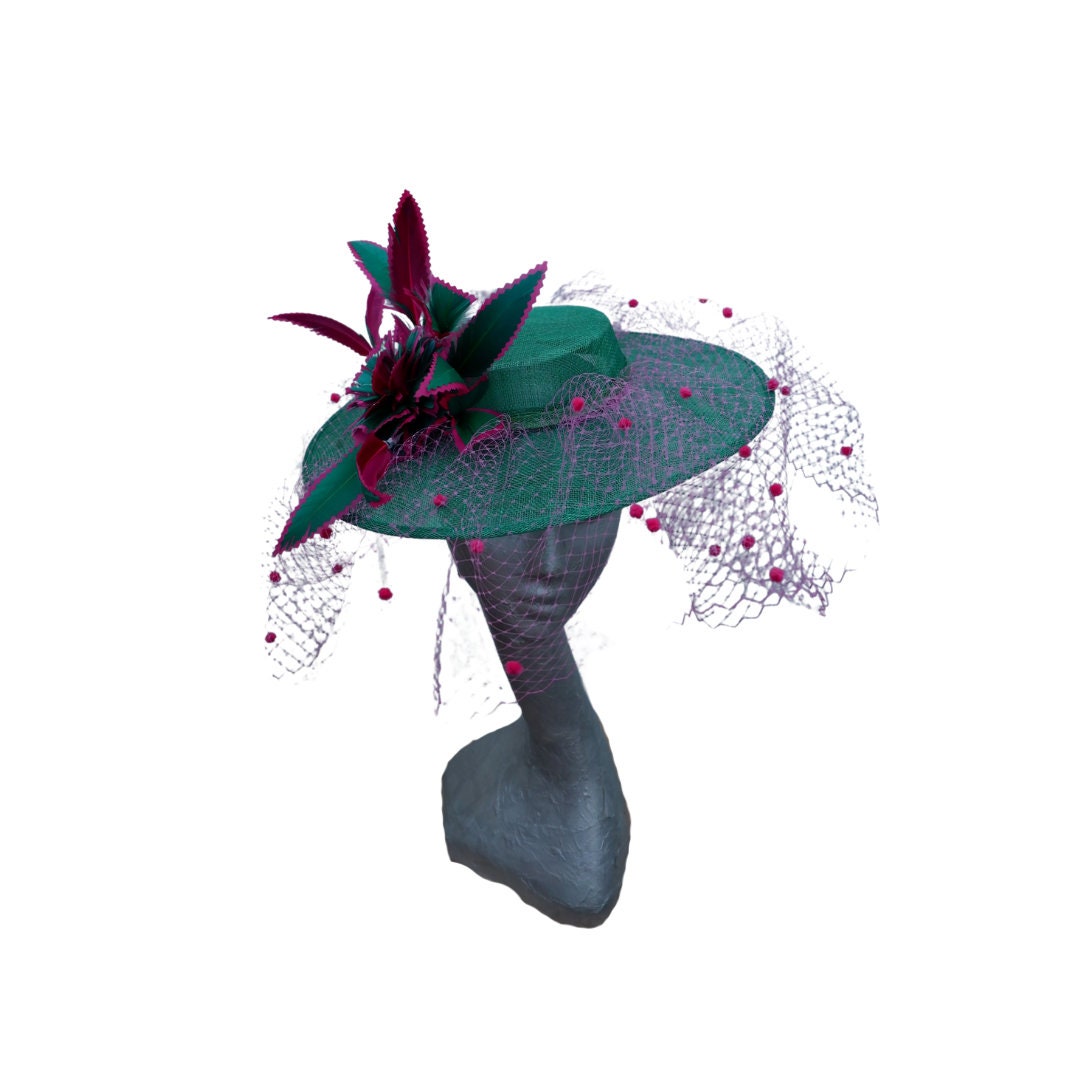 Katie - Emerald Green & Hot pink Boater