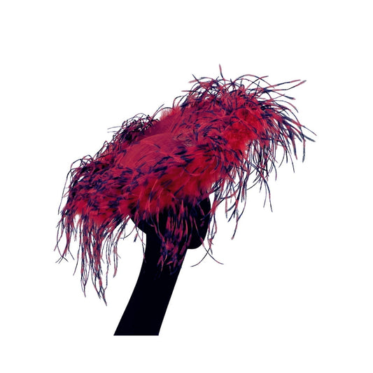 Giselle II - Red Saucer fascinator with Red & Black  ostrich Feathers