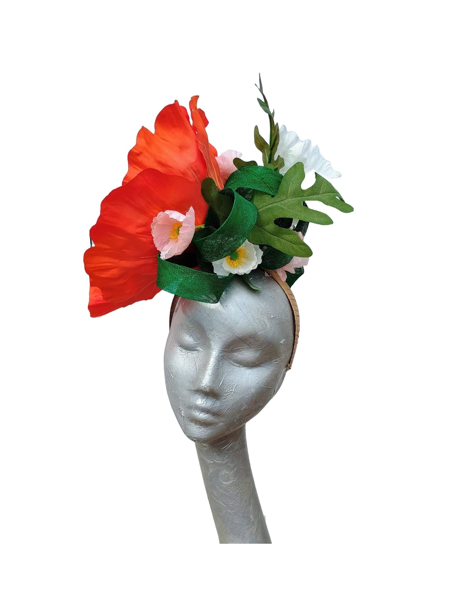 Christie - Orange, Pink & White poppy headpiece