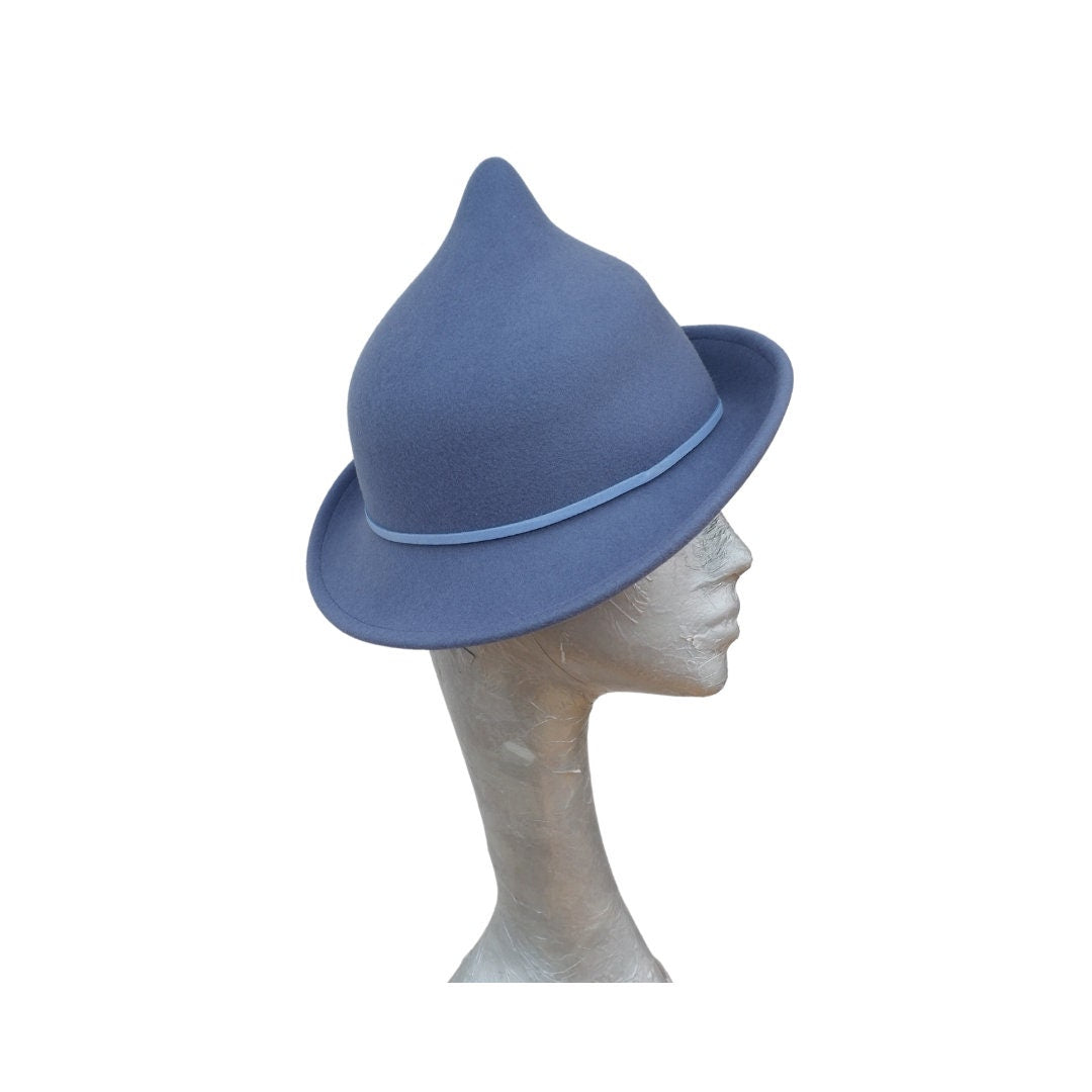 Luna - Blue Wool Felt Witches Hat