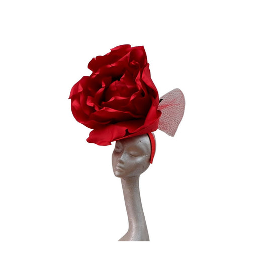 Lizzy - Giant 50 cm  Red Silk Rose Fascinator