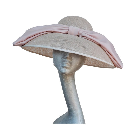 Mary - Nude Down brim hat with Nude Duchess Satin Bow
